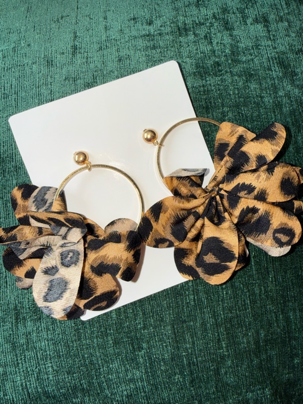 Leopard Floral Hoop Earrings in Tan & Black